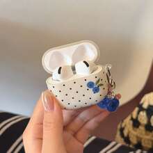 White Background Black Polka Dot Blueberry Earphone Case Compatible With AirPodsCase 2/3/4/Pro/Pro2/Pro3, Anti-Drop Earphone Case, With Pendant, Gift For Men And Women, Commuting Accessory, Fashion Creative, Combining Aesthetics And Practicality - White - View 4