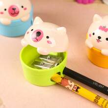 1pc Cute Animal Dual-Hole Pencil Sharpener, Adorable Cartoon Flip-Top Design, Macaron Colorful Shell, With Shavings Box, Manual Pencil Sharpener For Kids, Student Stationery, Back To School Small Prize Gift - Multicolor - View 6