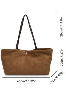 Simple And Relaxed Shoulder Tote Bag, Exquisite Buckle Details, Large Capacity Design, Suitable For Daily Shopping, Work, Short Distance Travel - Brown - View 6