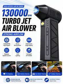 Portable Pet Grooming Air Blower For Dogs & Cats Handheld Cordless High-Speed Air Duster For Pet Fur Drying Hair Grooming & Cleaning Compact Lightweight Blower For Dog Bathing Cat Grooming Home Pet Hair Care Grooming Salon & Travel Use - Black - View 1