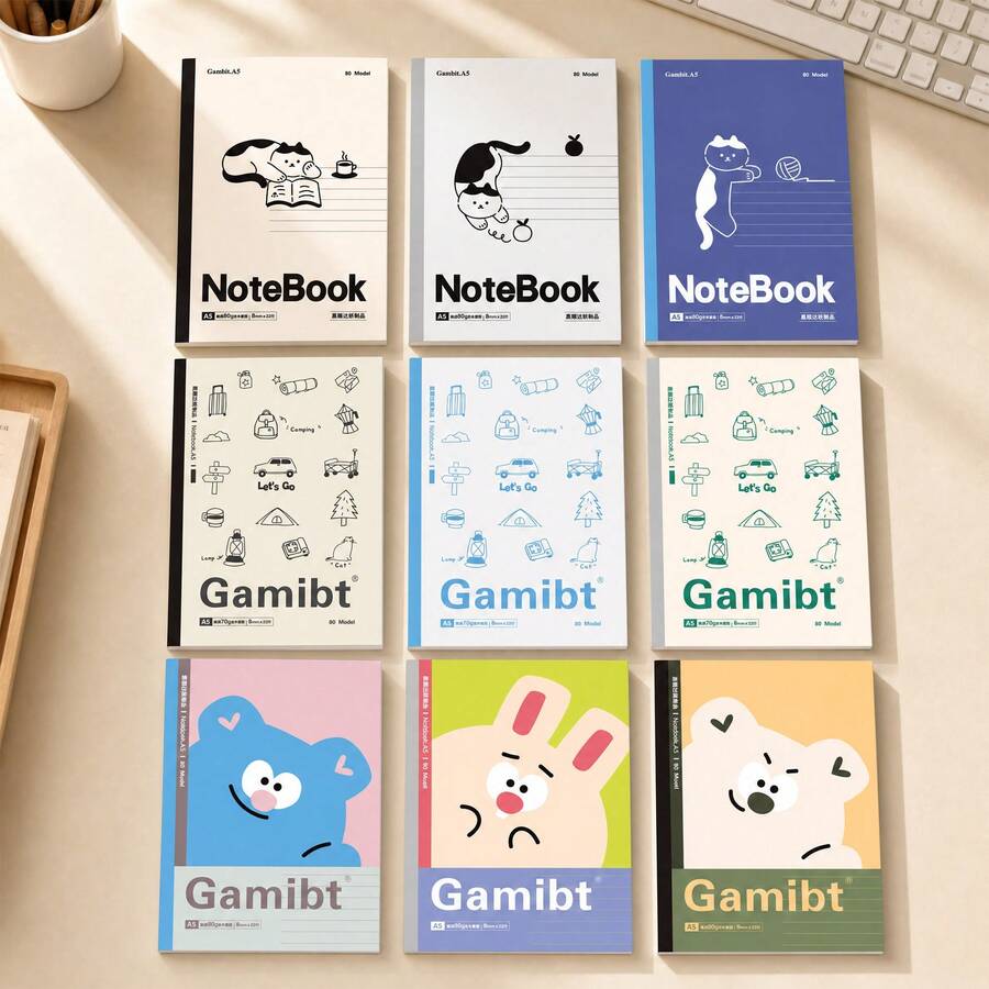 1pc Colorful Cover A5 Glue-Bound Notebook, Hot Melt Glue Binding Sturdy And Hard To Fall Out Pages, Lined Inner Pages Smooth Writing, Student Classroom Notebook, Office Daily Record Exercise Book, Multi-Color Cover Minimalist Soft Cover Notebook, Restaurant Notebook - Multicolor - View 1