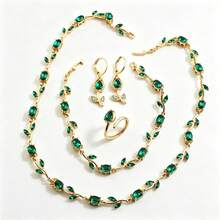 4pcs/Set Gentle & Elegant Rose Inspired Multi-Color Zirconia Necklace, Bracelet, Earrings And Ring Set, Women's Daily Streetwear Accessories - Set - View 2