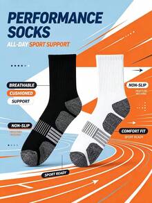 6/22 Pairs Men's Thick Mid-Calf Sports Socks, Non-Slip Shock-Absorbing Running Socks, Moisture-Wicking Breathable Durable Outdoor Training Long Socks - Multicolor - View 4