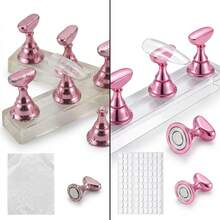 Magnetic Nail Display Stand, 10pcs Pink Nail Practice Holders With Acrylic Base, Professional Nail Training Tool For Press-On Nail Making, Essential For DIY And Nail Salon Display - Multicolor - View 5