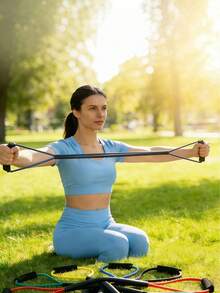 1pc 5-Level Resistance Band 15LB-35LB Adjustable, TPE High Elastic Rubber Durable & Stable Snapback, Resistance Rope. Suitable For Boxing Explosive Power Training, Home Strength Shaping, Yoga Pilates Stretching, Living Room, Gym Anytime Workout Arms, Shoulders, Back, Chest Muscle Groups. Lightweight & Easy Storage, Replace Large Fitness Equipment, Beginner Entry, Daily Posture Correction Universal, Home & Boxing Training Bestselling Fitness Accessory - Multicolor - View 9