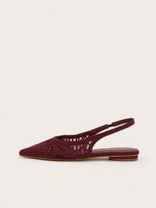 Women's Apricot Pointed Toe Closed Toe French Handmade Woven Slip-On Flat Mule Sandals - Burgundy - View 5