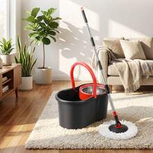 Mops & Bucket Sets,360° Swivel Mop Kit With 1 Fiber Mop Heads, And Stainless Steel Adjustable Handle,For Home Office Floor Cleaning - Black - View 6