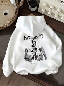 Tween Girl Fun Print Sweatshirt, Warm And Comfortable Fleece Lined Hooded Pullover Sweatshirt For Autumn And Winter - White - View 3