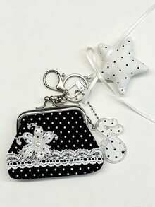 Lace Handmade Coin Purse, Vintage Polka Dot Music Note Bluetooth Earphone Bag, Lipstick Pouch, Keychain Pendant - Multicolor - View 5
