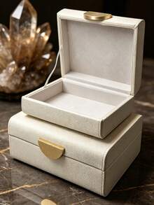 2pcs/Set Pebble Pattern PU Leather Jewelry Box With Lid, Rounded Corner Jewelry Storage Organizer, Crescent-Shaped Zinc Alloy Lock, Burgundy And Cream White, Bedroom Vanity Decor, Suitable For All Occasions Gift Box - Multicolor - View 12