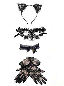 1pc Women's Black Lace Hollow Half Face Masquerade Mask, Embroidered Eye Mask, Halloween Carnival Theme Party Cosplay Costume Prop - Black - View 6