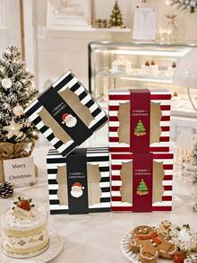 4/12pcs Christmas Theme Window Paper Dessert Boxes, Foldable Baking Packaging Boxes, Suitable For Halloween Cookies, Macarons, Tarts, Holiday Party Gift Empty Boxes - View 1