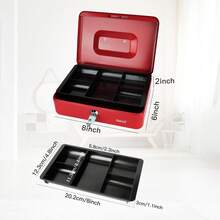 Eagle Cash Box With Money Tray, Lockable Cash Box, Money Box With Key Lock & Carrying Handle, Metal Box For Storing Money Notes And Receipts, Red - B - View 11
