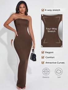 Women's Multi-Functional Strapless Bodycon Dress (Can Be Folded Into Skirt) - Chocolate Brown - View 3