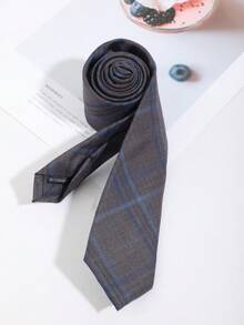 1 قطعة ربطة عنق رجالية مربوطة يدويًا بنمط مربعات باللون الأزرق الداكن والرمادي، إكسسوار قميص رسمي للعمل والتنقل والزفاف والحفلات - متعدد الألوان - مشاهدة 5