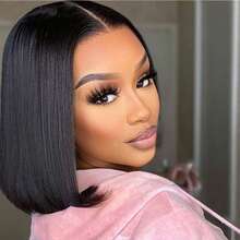 30cm Black Middle Part Bob Wig, Adjustable Cap, Suitable For All Women, Party Cosplay, Natural Fashion Elegant, Universal For Various Skin Tones, Daily Wear Hair Accessory - Black - View 3