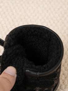Fashionable Infant Fluffy Winter Snow Boots With Snowflake Pattern, Soft Sole, Thick Fleece Lining, Warm Ankle Boots - Black - View 10