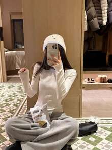Autumn/Winter New Design Round Neck Brushed Slim Fit Long Sleeve T-Shirt Base Layer - White - View 4