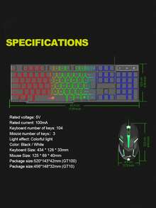 1件 K87Pro RGB 背光電競機械手感鍵盤，緊湊型 104 鍵有線薄膜鍵盤與滑鼠組合 - 黑色 - 查看 9