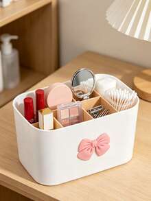 Makeup Storage Box With Bow Tie, Toothbrush And Toothpaste Storage Box, Desktop Shelf With Nordic Style Storage Box, Bathroom Toothbrush Holder, With Bamboo Divider, Electric Toothbrush Holder, Toothbrush And Toothbrush Storage Rack For Countertops - Multicolor - View 2