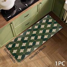 Green Faux Tile Printed Long Runner Rug, Indoor Home Decor, Kitchen Runner, Entryway Doormat, Hallway Entrance Decor, Bedroom Bedside Rug, Living Room Rug, Laundry Room Rug, Bathroom Mat, Suitable For Apartment, Dorm And Home Daily Decor - Multicolor - View 16