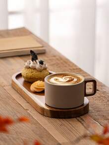 Vintage Country Style Stoneware Coffee Cup Set With Bread Plate And Wooden Tray, Mid-Century Ceramic Breakfast Cup, Suitable For Croissants, Toast, Oatmeal, Single Person Morning Ritual, Handmade Pottery Gift, Home Bistro Style - Multicolor - View 10