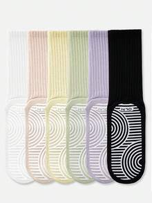 1/3/6 Pairs Women's Yoga Socks, Silicone Non-Slip Mid-Calf Socks For Fitness, Pilates, Matching With Shark Bite Pants, Spring/Summer - Multicolor - View 14