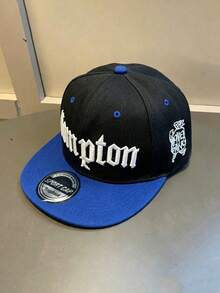 1pc Unisex Wide Brim Flat Cap Embroidered Hip Hop Baseball Hat, Adjustable Streetwear Casual Cap For Men Women Students, Large Head Circumference Sun Protection Hat For Outdoor Sports, Spring Summer Autumn - Black and Royal Blue - View 4