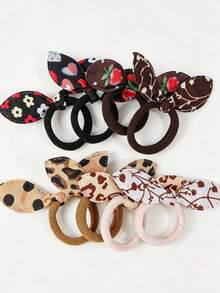 100pcs Girls Leopard Print Bow Hair Ties, Elastic Comfortable Hair Accessories For Kids - Multicolor - View 3
