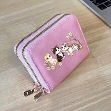 Cat Print Card Holder, Lightweight Fashionable Women's Wallet, Suitable For Daily Use, Double Zipper Mini Wallet/Coin Purse/Card Holder - Multicolor - View 22