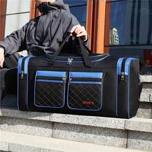 [Multifunctional Nylon Travel Bag] Large Capacity Multi-Compartment Nylon Travel Bag - Multifunctional Travel Tote Bag With Adjustable Shoulder Strap, Multiple Compartments, Suitable For Vacation, Work, Storage And Camping - Black With Blue Decoration, Men's Travel Bag - Multicolor - View 2
