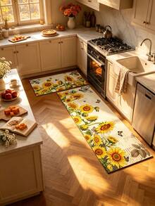 1/2pcs Vintage Diatomaceous Earth Bath Mat, Autumn Sunflower Pattern, Super Absorbent, Non-Slip, Perfect For Bathroom, Kitchen And Dining Room, Quick Drying, Ideal Home Decor And Bathroom Mat Gift, Holiday Gift! - Multicolor - View 3