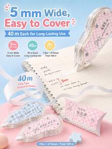 4pcs Polka Dot Correction Tape Set, Cute Silent Large Capacity White Out Tape For Kids, Elementary & Middle School Students, School Supplies - Multicolor - View 5