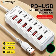 Wowssyo 12-In-1 65W Fast Charging Adapter 6 USB+6 Type-C Multiport Power Hub Universal USB-C Charger Station For Laptop Phone Tablet Data Cable Data Cable - Multicolor - View 5