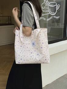 新款紫色碎花印花大容量女款單肩斜挎包，適合通勤與上學 - 淡紫色 - 查看 8