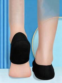 QKC 1 Pair Sponge-Style Hook And Loop Heel Protectors, High-Density Sponge Cushioning For Shock Absorption, Relieves Pressure For People Who Stand Or Walk For Long Periods, Elastic Fabric Outer Layer To Alleviate Heel Discomfort, Wear-Resistant, Slightly Warm, Suitable For Autumn And Winter Wear - Black - View 2