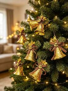 6/1pc Christmas Hanging Bell Decorations, Plastic Bells With Bow Decorations - Golden Bell Christmas Tree Decorations, Suitable For Holiday Parties, Christmas Tree Decorations, Festive Decorations, Decorating Doors - one-size - View 8