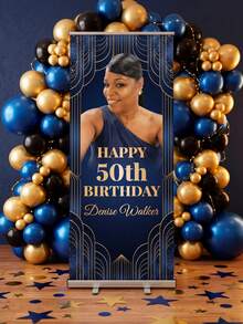 1pc Customizable Banner, Personalized Vertical Promotional Banner, Personalized Photo Polyester Fiber Banner, Personalized Birthday Poster/Portrait With Photo, Birthday Sign, Elegant Display, Customized Photo Printing, Personalized Triple Telescopic Banner - Suitable For Weddings, Birthdays, Anniversaries, Graduations, Indoor/Outdoor Events, Retail Promotions And Event Signage, Modern Style, High-Quality Printing. Suitable For Indoor, Garden, Fence Use, Perfect Party Decoration Choice For Various Occasions. - Multicolor - View 2