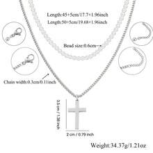 2Pcs/Set Classic Cross Golden Silvery Stainless Steel Chain Beaded Layered Necklace For Men - cross - View 2
