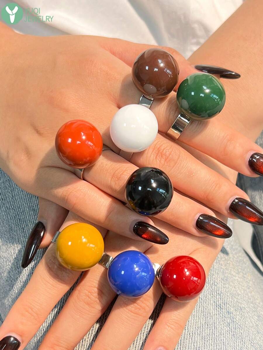 3pcs 3D Realistic Apple Resin Rings, Fun Red Apple & Green Apple Shaped Open Ring Niche Jewelry - Multicolor C - View 1