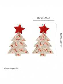 1 Pair Christmas Acrylic Transparent Christmas Tree Earrings, 3D Printed Christmas Candy Cane Red Polka Dot Cute Funny Earrings, Star Dangle Earrings - Cane Christmas Tree - View 5