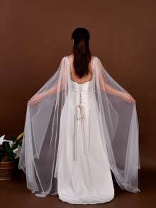 1 Pair Elegant Faux Pearl Chiffon Shawl For Women, Lightweight And Flowing, Perfect For Weddings And Formal Events - VG123 - View 13