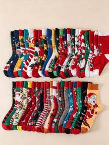 10/15/20 Pairs Random Christmas Creative Socks Multi-Pack, Various Santa Claus Snowman Reindeer Christmas Tree Jacquard Holiday Casual Socks, Soft Unisex Random Style Holiday Socks - Multicolor - View 5