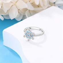 Vectoflux S925 Sterling Silver Women's Snowflake Ring Classic Engagement Wedding Jewelry - Baby Blue - View 3