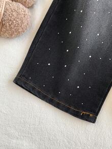 Spring/Autumn Elastic Waist Rhinestone Shiny Denim Jeans For Girls, Casual Holiday Long Pants, Children's Outerwear, Unisex For Boys And Girls - Multicolor - View 4