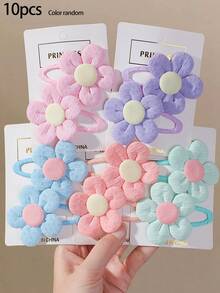 10pcs Multi-Color Floral Hair Clips Cute Princess Children Fabric Hair Accessories Non-Damaging Hair Clips For Daily Use - Multicolor - View 10