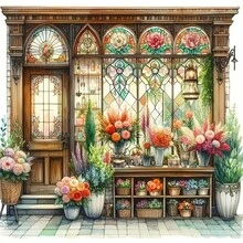 1PC DIY 5D Diamond Painting Kit Flower Shop Pattern - Round Full Drill Art Mosaic Craft, Home Wall Decor, Unframed - No Frame - View 9