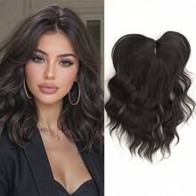 14 Inch European And American Synthetic Hair Topper With Bangs, Scalp Coverage Hairpiece, Water Topper Hair Clip Hair Accessory - Black - View 16