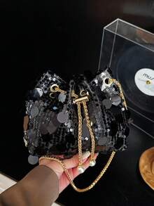 1PC Cylinder Sequin Bag, Casual Minimalist Elegant, Suitable For Parties, Dinners And Other Events, Can Easily Accommodate Daily Essentials, Versatile Item, Suitable For Various Styles And Occasions - Multicolor - View 4