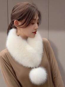 1pc Autumn/Winter Korean Style Thickened Solid Color Faux Rabbit Fur Plush Scarf, Warm Cross Collar Neck Warmer - Multicolor - View 9
